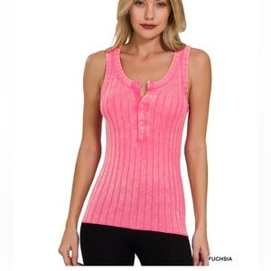 260 🇺🇸 Zenana fuchsia WASHED RIBBED SCOOP
NECK HENRY TANK TOP